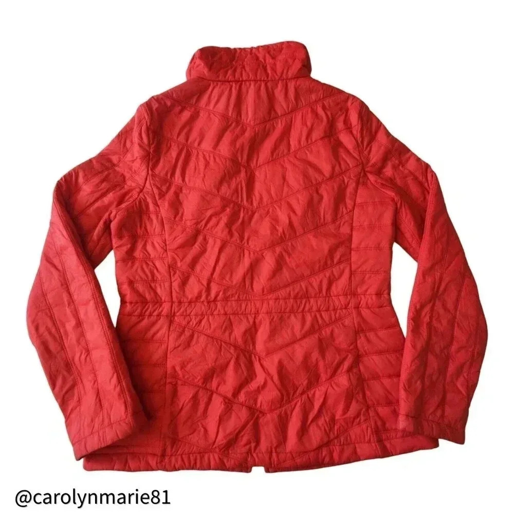 GUESS Women's Red Packable Quilted Puffer Jacket Size M Full Zip - Picture 3 of 11